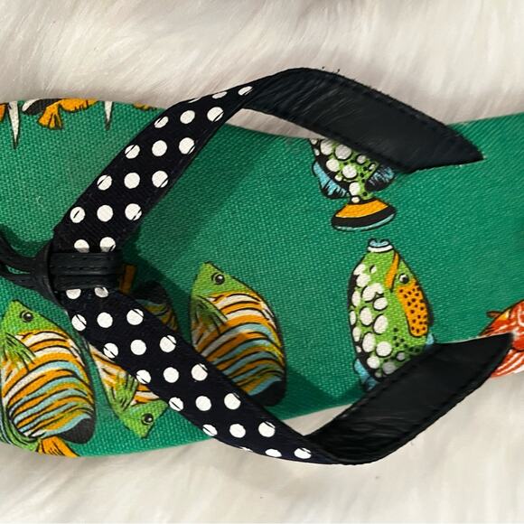 NEW J. Crew Grosgrain Ribbon Classic Polka Dot Tropical Fish Flip Flop Sandals 6 - Picture 9 of 12
